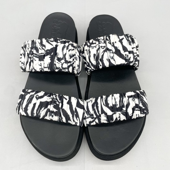 Sorel Womens 10 Rooming Two Strap Sandals Shoes Black White Slide Platform - Picture 1 of 13